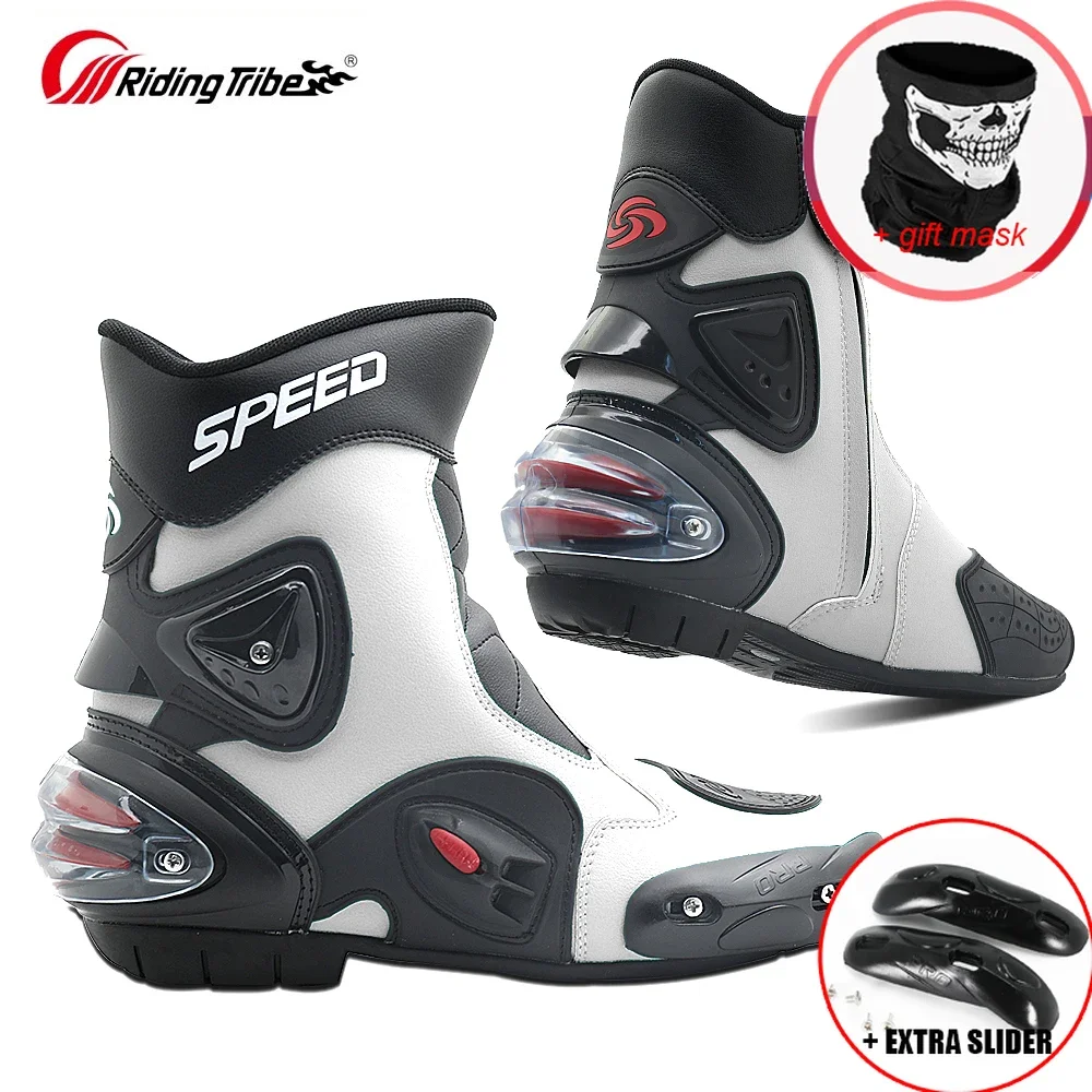 Men Motorcycle Protective Gear Boots Woman Femal Speed Microfiber Leather Motocross boots Riding Sports Road MIddle Motorboats