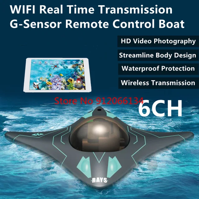 Underwater WIFI FPV Real-Time Transmission Remote Control Boat 6CH HD Camera Waterproof G-Sensor APP Control RC Boat Kids Toy 1
