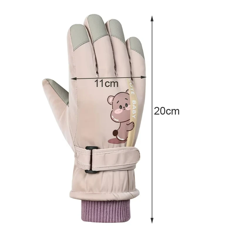 Children Ski Gloves for Girls Boys Winter Waterproof Outdoor Skiing Riding Kids Gloves Thicken Plus Velvet Five Finger