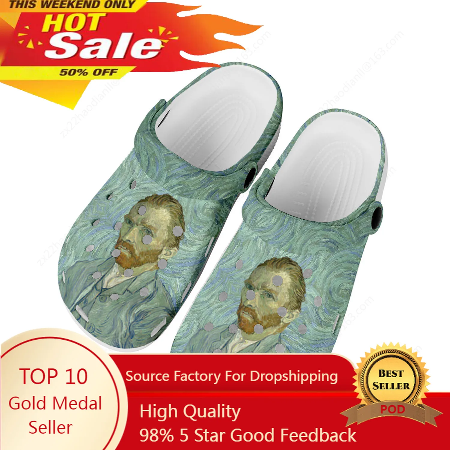 

Van Gogh Oil Paint Self Portrait Home Clogs Custom Water Shoes Mens Womens Teenager Shoe Garden Breathable Beach Hole Slippers