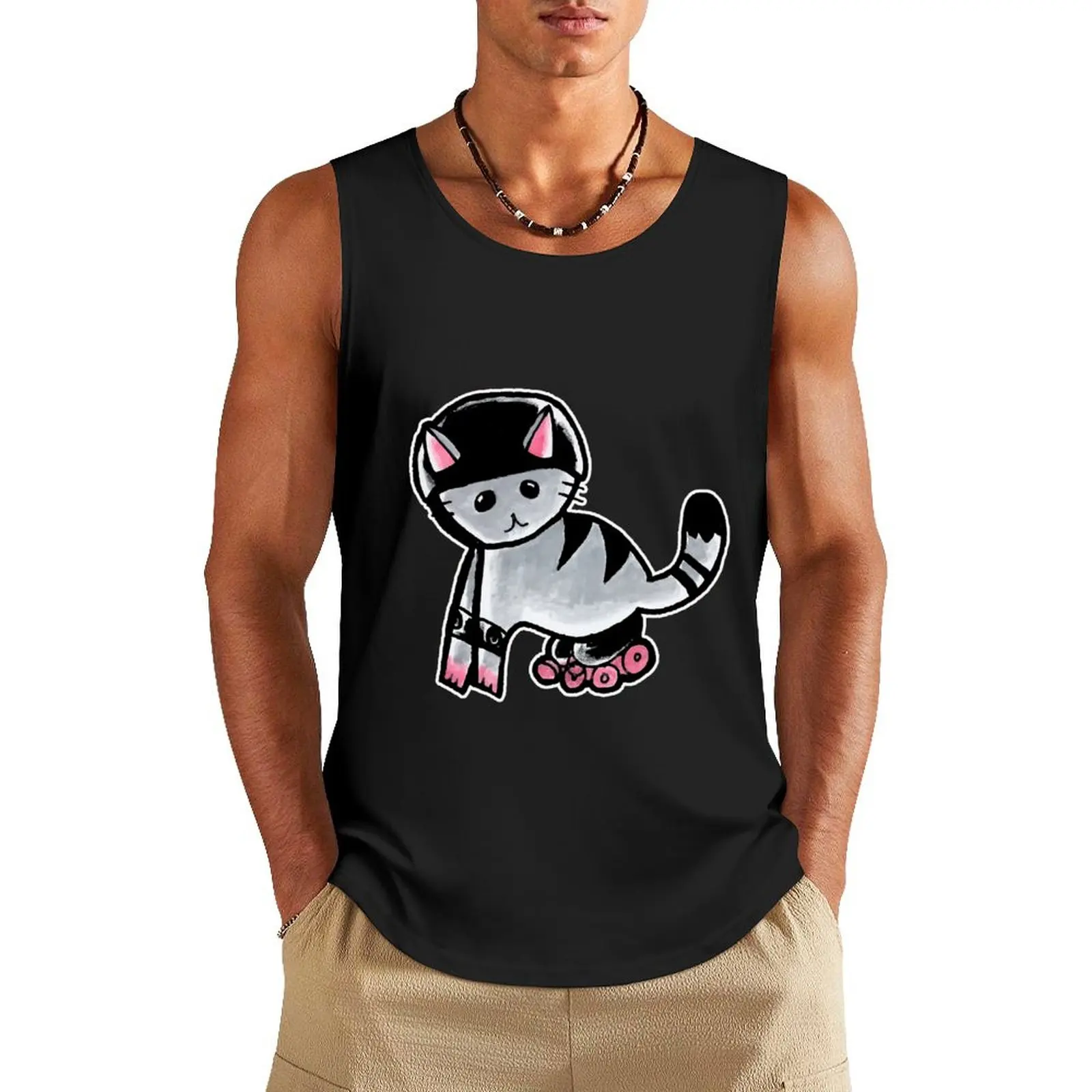 

Gray Roller Cat Tank Top tops Men's gym