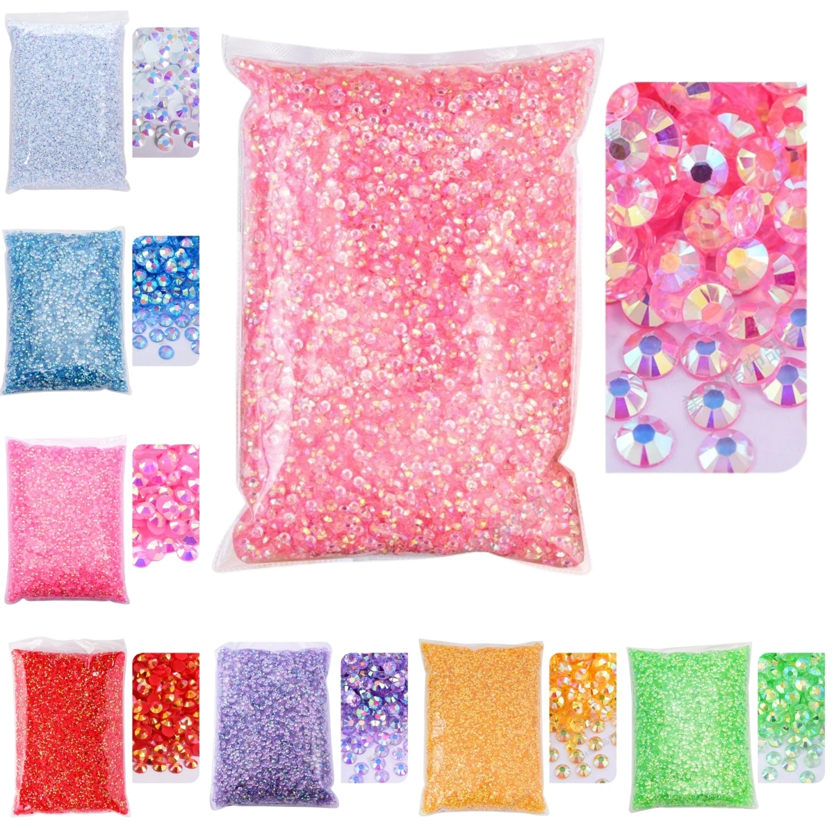

Big Packing Resin Rhinestone Nails Art Decorations Jelly AB Non Hot Fix Flatback Plastic Garment DIY Paste Drill Gem