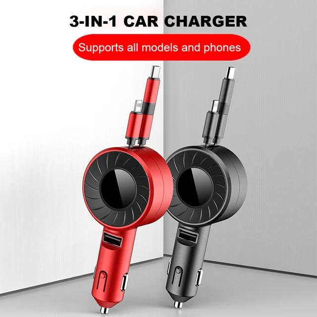 Power Adapter USB Type C 3 in 1 Fast Charger Adapter USB Cable Retractable Car Quick Charger Micro USB for iPhone Android Phone 6