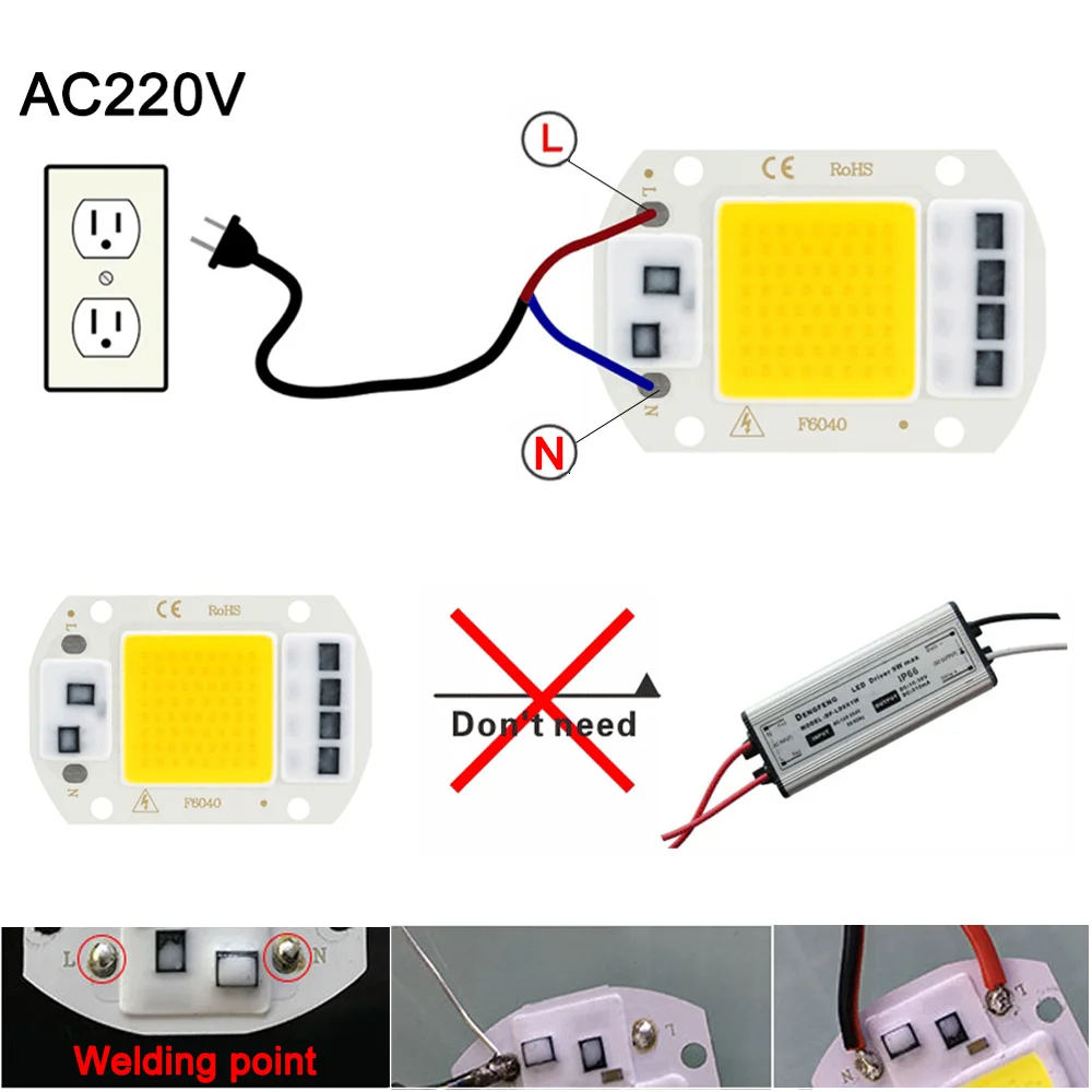 LED Flood Light LED COB Chip 20W 30W 50W AC 220V Smart IC No Need Driver LED Lamp Beads DIY Flood Light Spotlight floodlight outdoor chip light