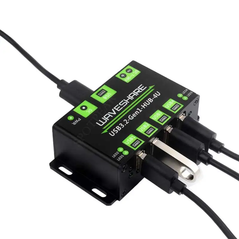 Industrial One-to-Four USB 3.2 Gen 1 Hub with 7-36V DC Power Port