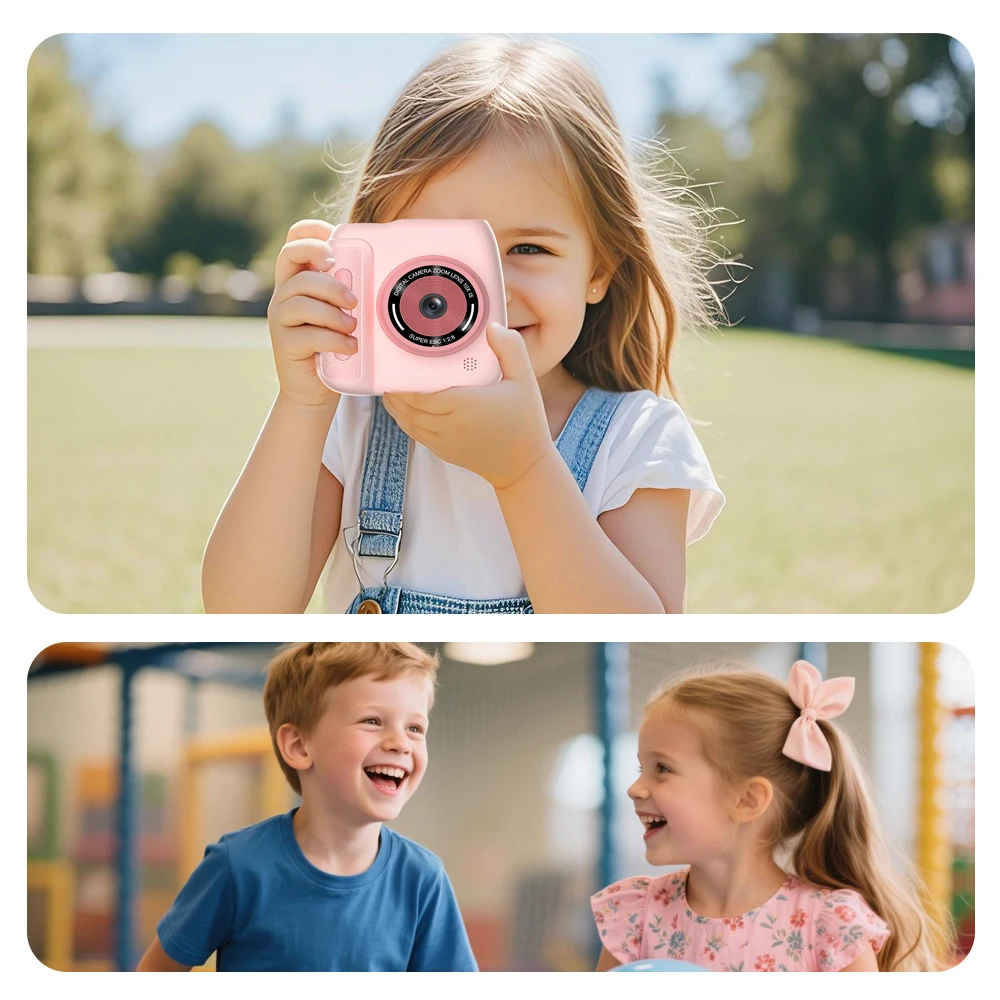 Portable Thermal Printer 57x25mm Printing & Children Instant Print Front&Rear Digital Dual Lens Video Camera for Christmas Gifts