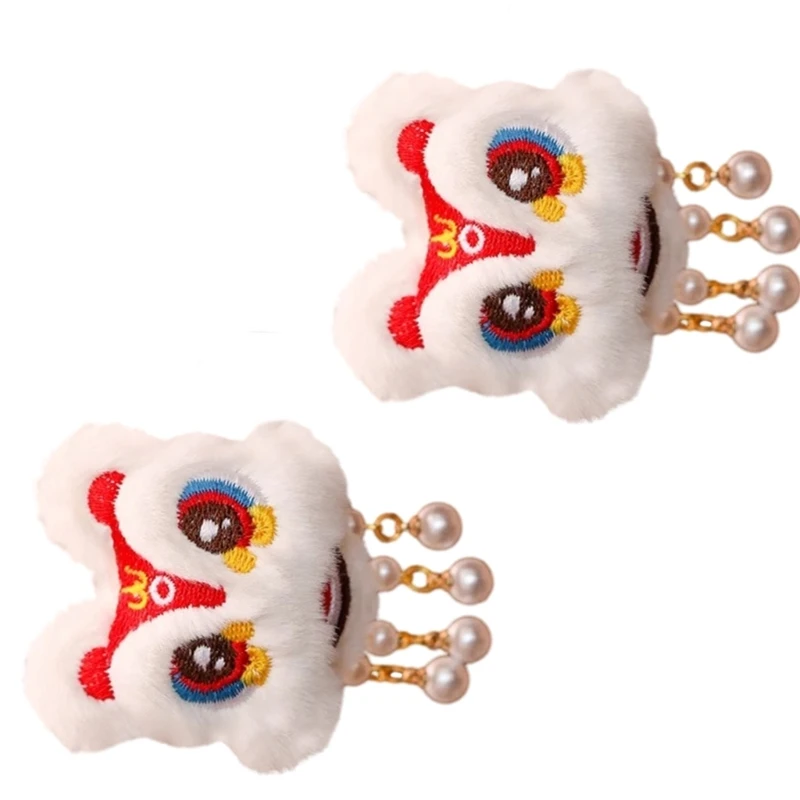 2Pcs 달콤한 헤어 클립 귀여운 플러시 사자 댄스 인형 머리핀 Tassels 여성용 헤어핀 여자 중국 스타일 헤어 액세서리