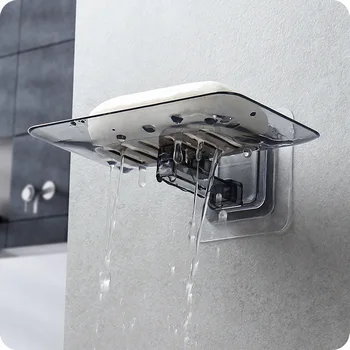 ชั้นวางสบู่ไม่มีเจาะติดผนัง Double Layer ผู้ถือสบู่สบู่ฟองน้ําจานอุปกรณ์ห้องน้ําจานสบู่ Self Adhesive 1