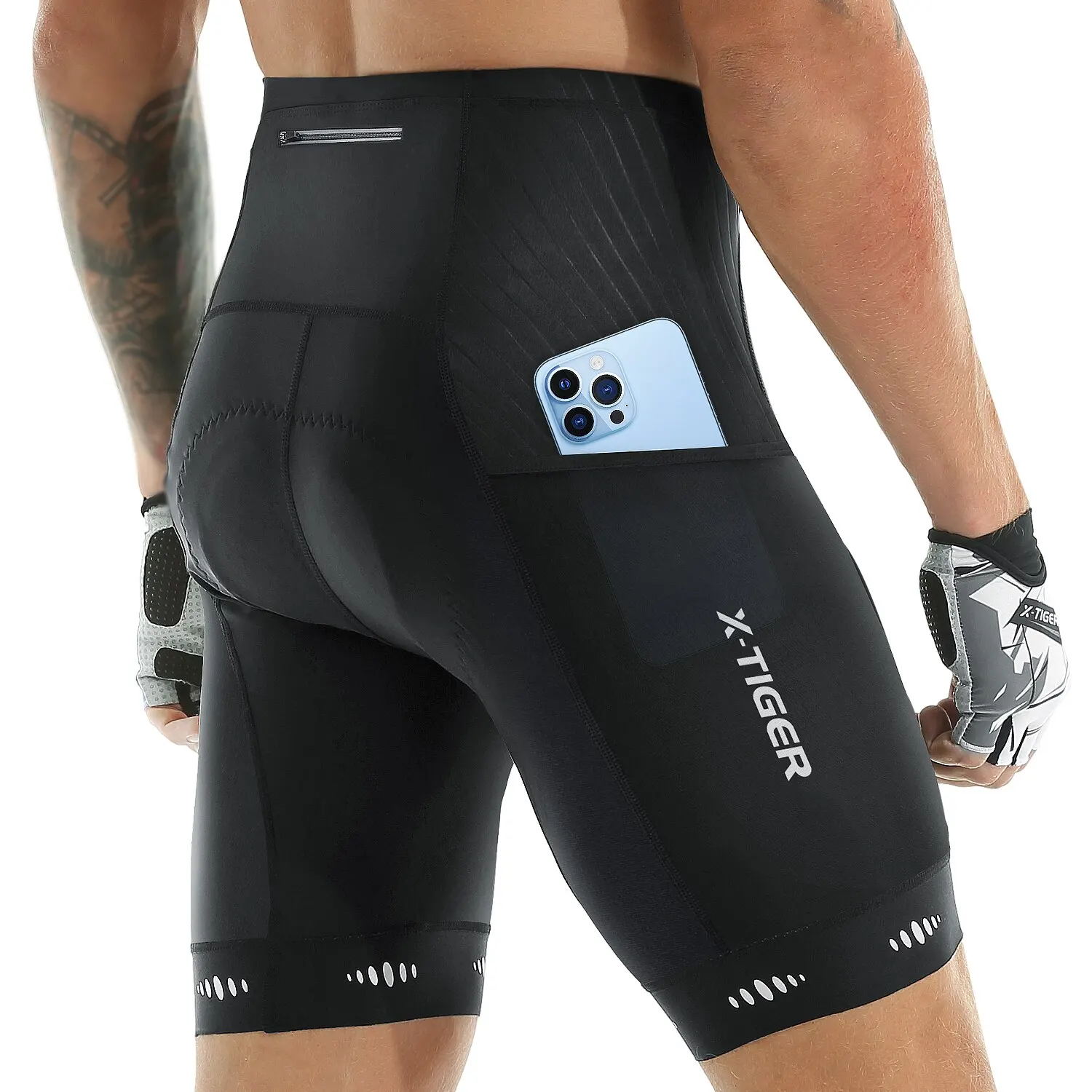 X-TIGER hommes short de cyclisme avec poche arrière 5D Gel rembourré short de vélo pour hommes vélo de route de montagne équitation demi-pantalon collants