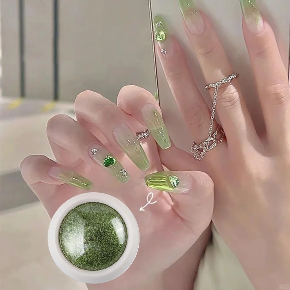 0.3G * 1Jar Rose Cyan Metallic Chrome Aurora Powder Light Green Series Glitter Mirror Effect Pigment Diy Manicure Polish Decors * O2