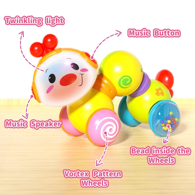 HOLA Baby Developmental Inchworm Crawling Toys - Press and Go Toy with Light Up and Music for 6 to 12 Months 2