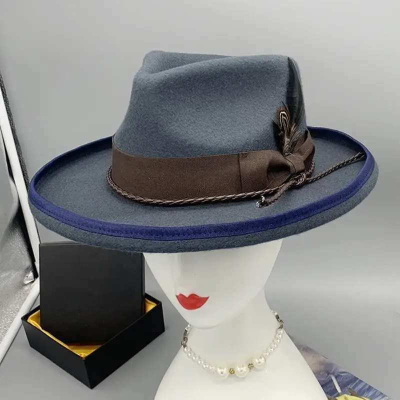 P9FE Vintage Homburg Panamahut Western Porkpie Cowboyhüte für Abendessen Outdoor Freizeitkleidung Foto Requisiten – Detail 10