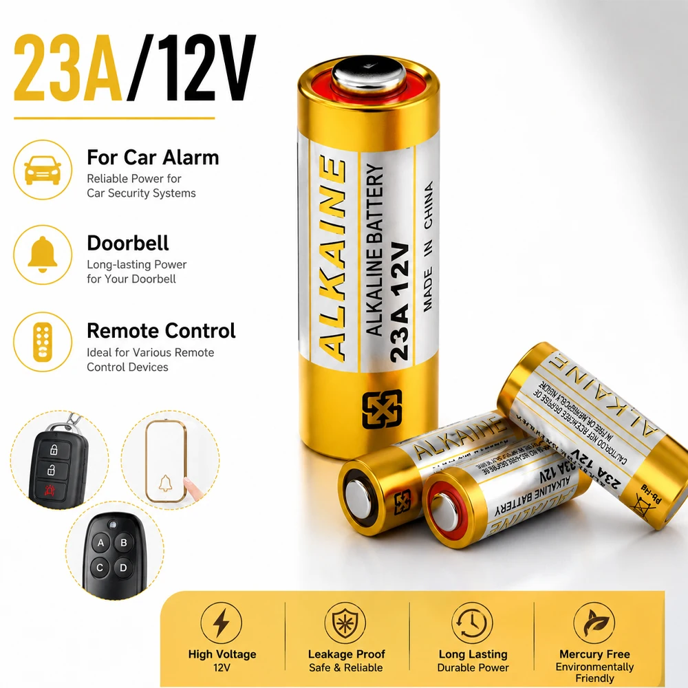 Batteria Alcalina a Secco 12V A23 23A 23GA A23S E23A MS21 V23GA GP23A LRV08 per Allarme Auto, Telecomando, Campanello - Image 2