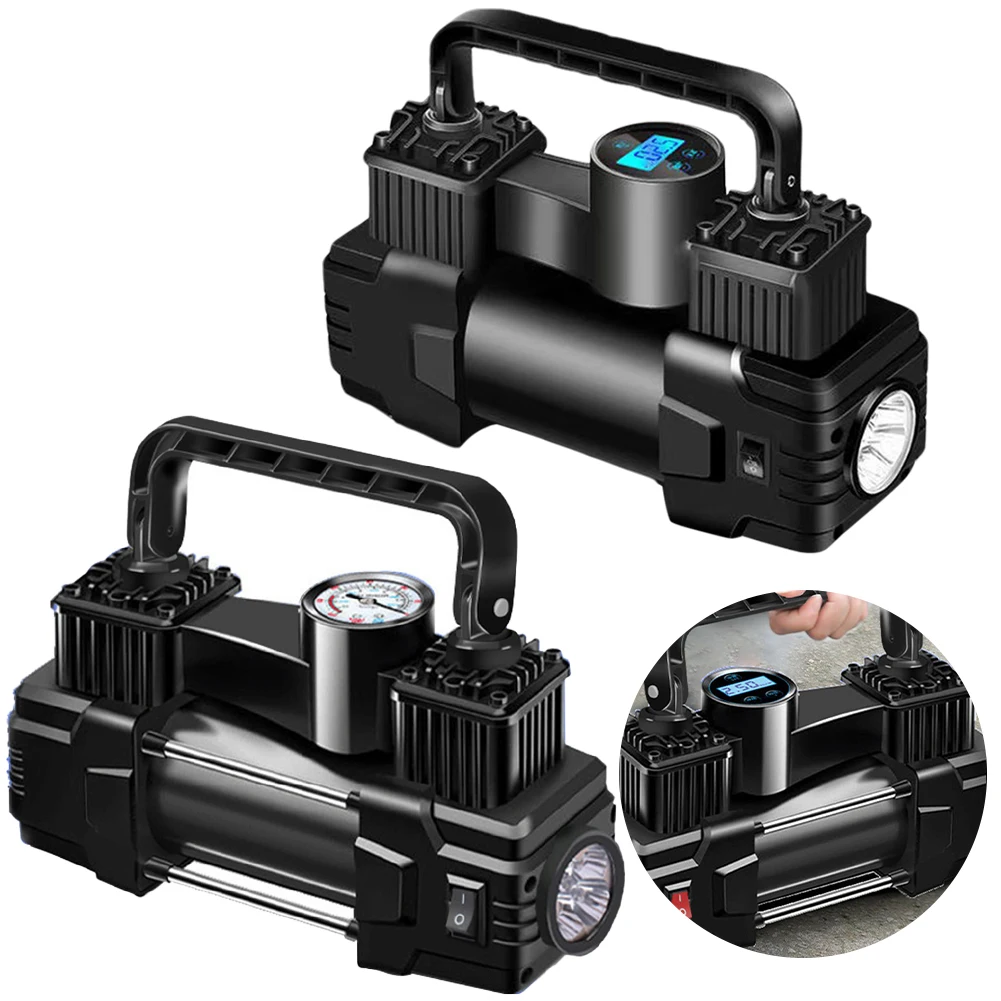 12V 150PSI Electric Tire Inflator with Pressure Gauge Mini Air Compressor Dual Cylinder Car Tire Inflatable Pump with LED Light air compressor pump air pump electric tire inflator air compressor inflatable pump tire inflator