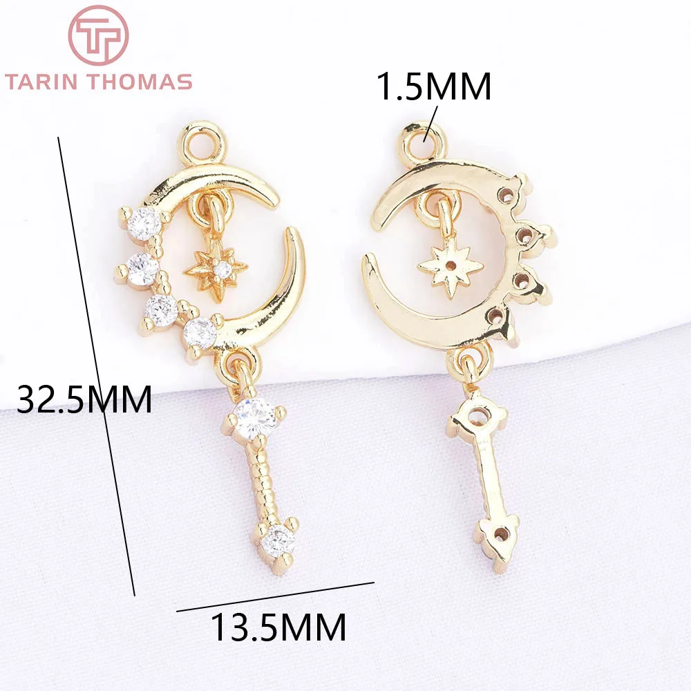 (10836) 6PCS 18K 골드 컬러 황동 지르콘 달 별 모양의 긴 태슬 펜던트 Hith Quality Diy 쥬얼리 제작 액세서리