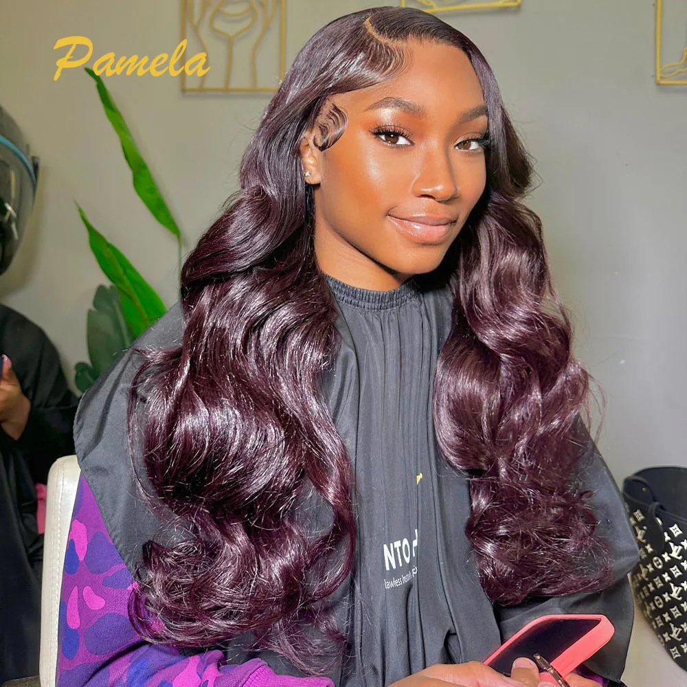 Burgundy 99J Color Glueless Wig 100% Human Hair Ready To Go 30inch Loose Deep 250% High Density 13x4 Transparent Lace Front Wigs