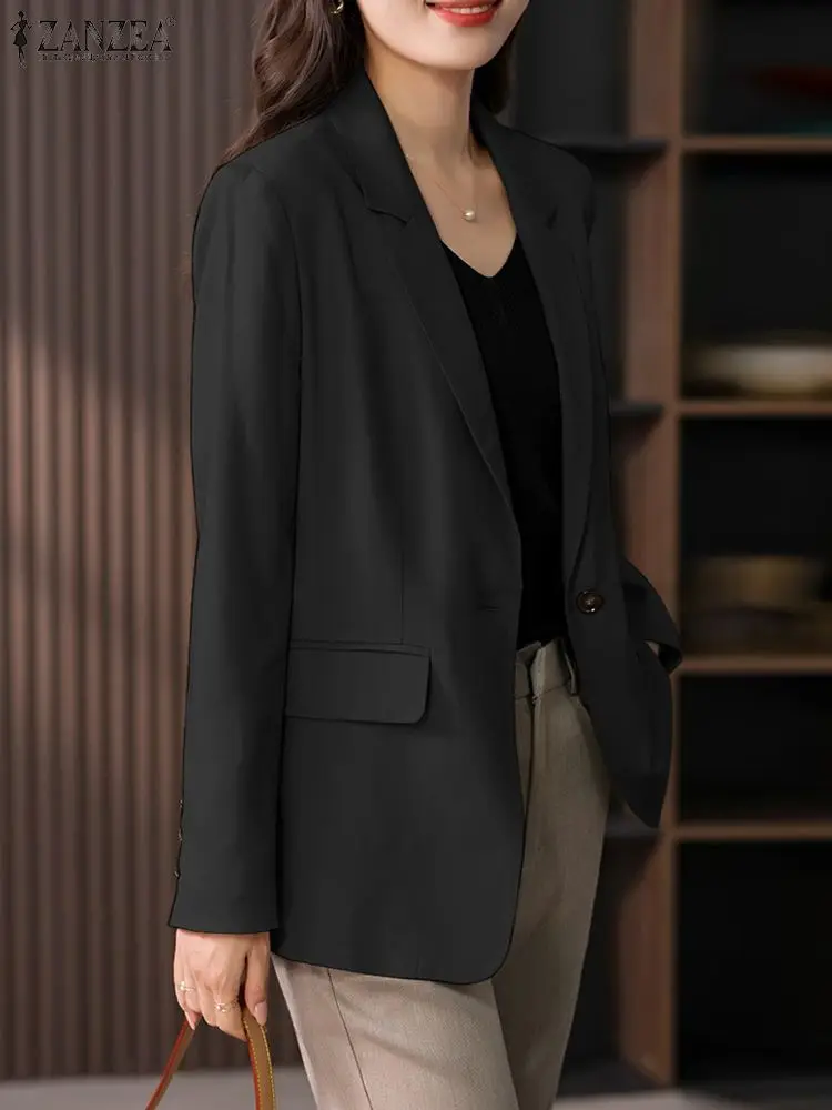 

Женский винтажный Блейзер ZANZEA, женское модное однотонное пальто с длинным рукавом, на пуговицах и манжетах, осенняя элегантная офисная верхняя одежда 2024