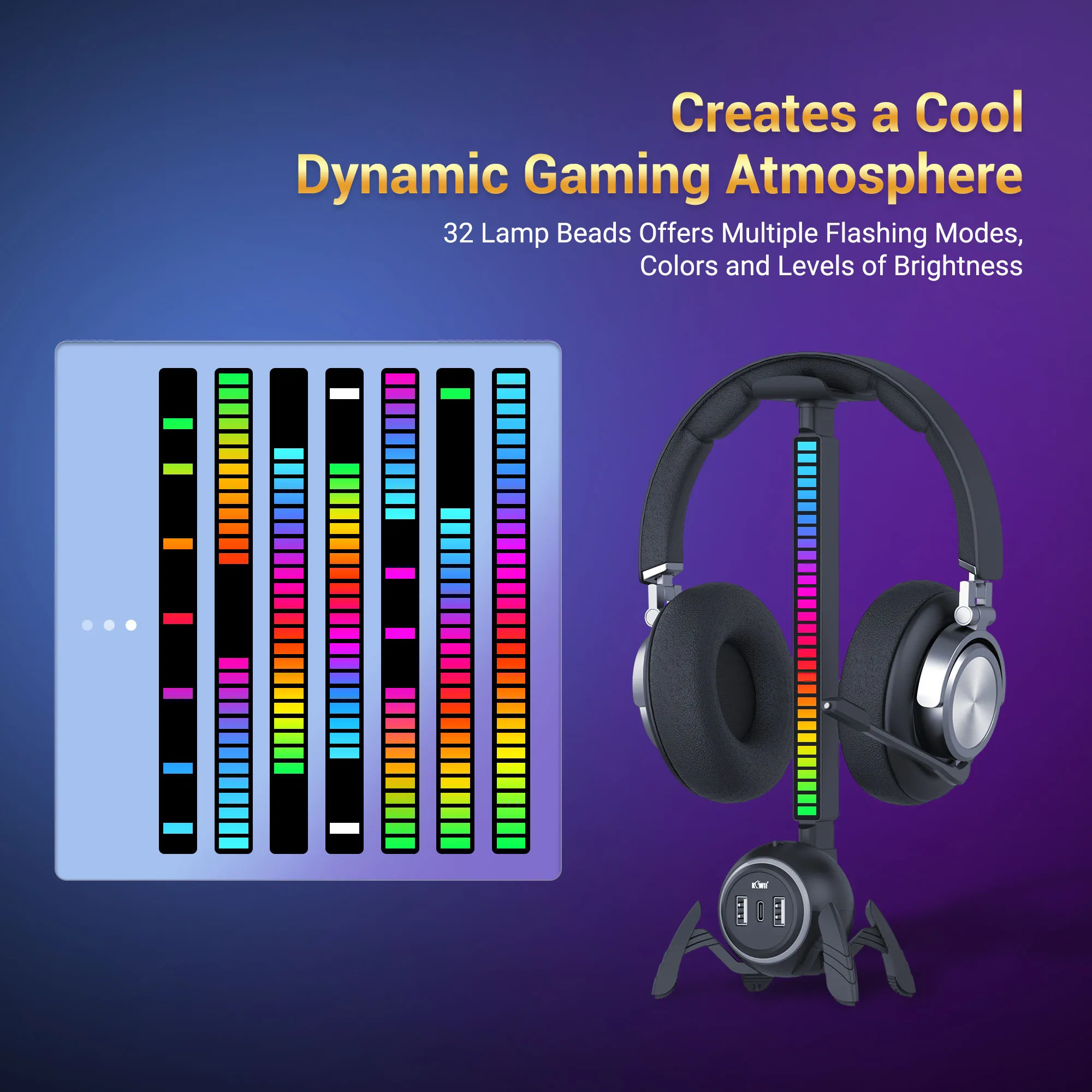 Kiwifotos-rgb Gaming Headphone Stand Suporte de Auscultadores Tipo-c Portas Usb Headconjunto Stand Rgb para Todos os Auscultadores - Image 6