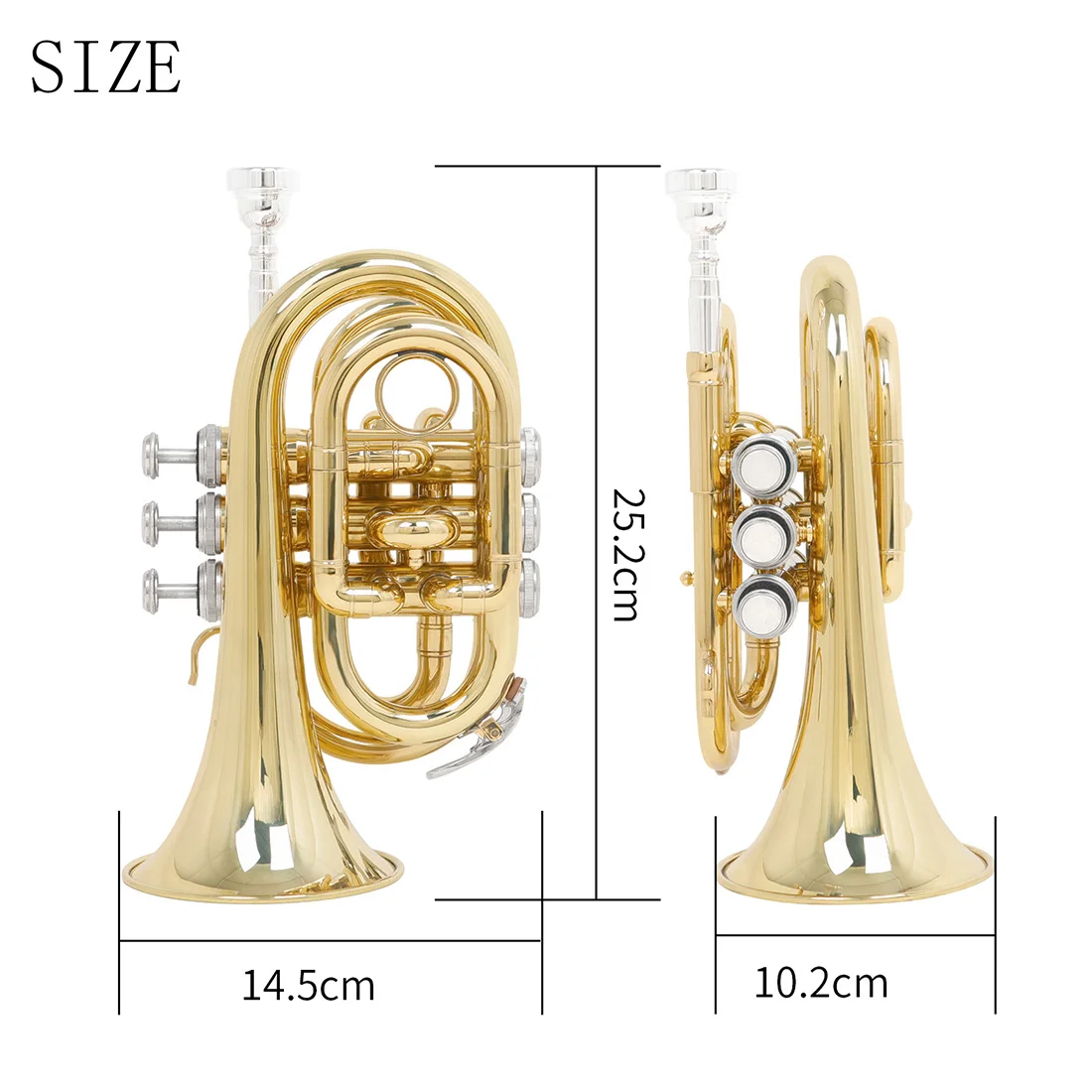 SHUFFLE Mini Pocket Trumpet Bb Tune Brass Body Cornet Brass Instruments with Case Strap Glove Wipe Cloth Mouthpiece Brush Rope