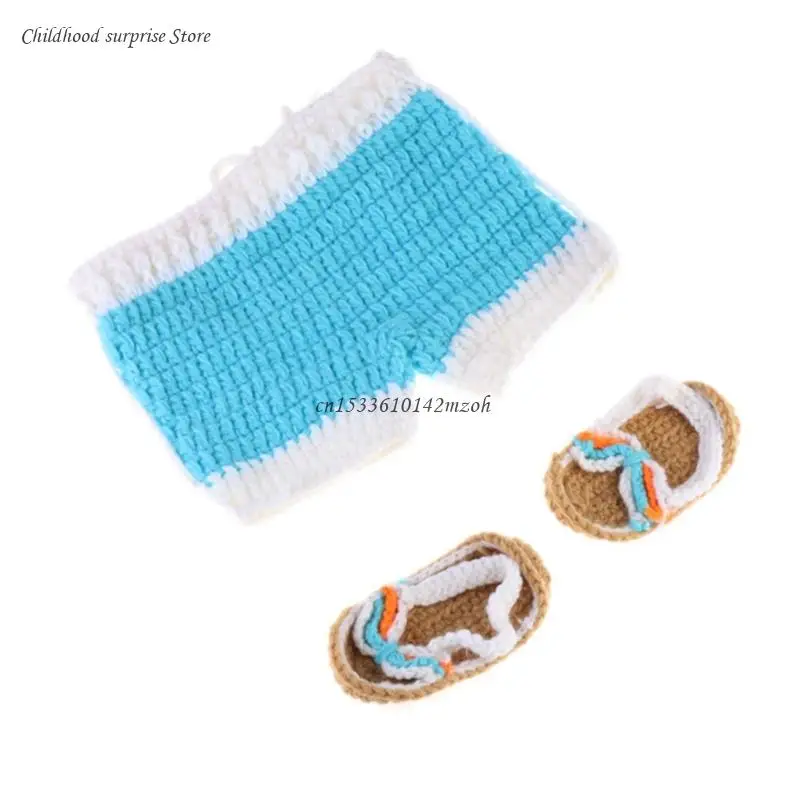 

Newborn Baby Girl Boy Photo Props Outfits Knitted Swimming Trunks with Shoes Dropship