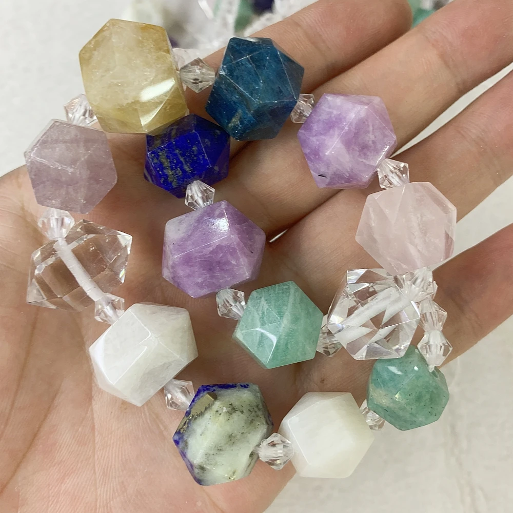 

Natural Gemstone IRREGULAR Hexagonal Mix Colored Stone 10-16x16-22mm Loose Bead DIY Bracelet Necklace Earrings Jewelry Making