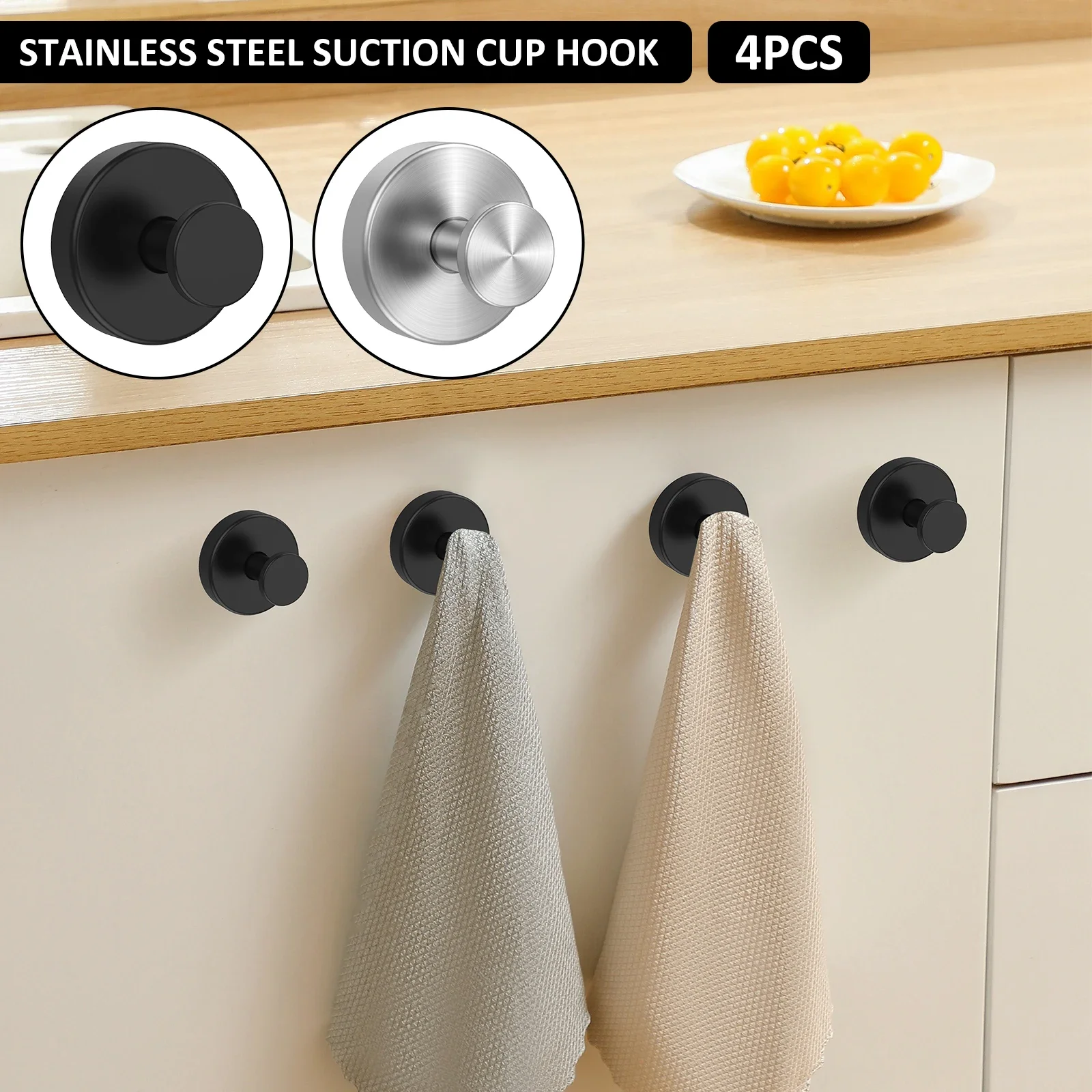 New 4Pcs Suction Cup Hooks Holds up to 15lbs Suction Hook Reusable Vacuum Cup Hanger Easy to Install Wreath Hook