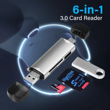 JASTER 6 In 1 Multifunction USB 3.0 Card Reader U Disk TYPE-C/Usb/Tf/Sd Flash Drive Memory Card for Adapter Phone Laptop Compute 1