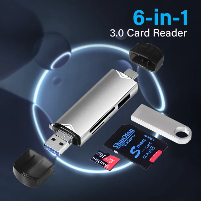 JASTER 6 In 1 Multifunction USB 3.0 Card Reader U Disk TYPE-C/Usb/Tf/Sd Flash Drive Memory Card for Adapter Phone Laptop Compute 1