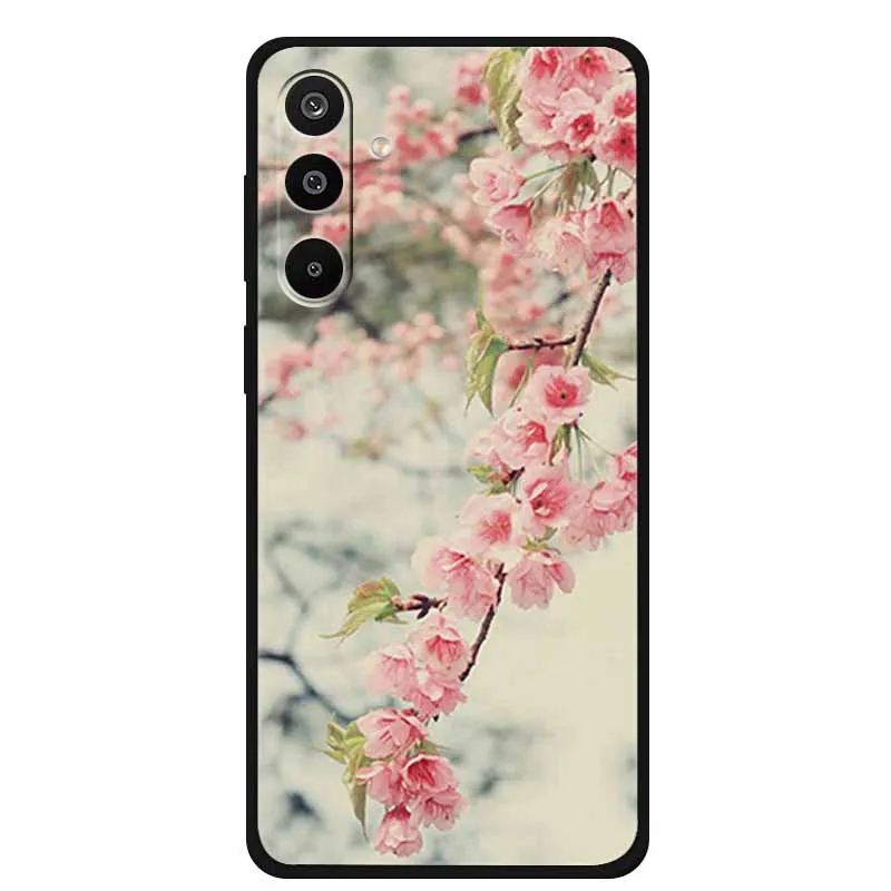 Floral Printed Silicone Phone Case - Black TPU Cover