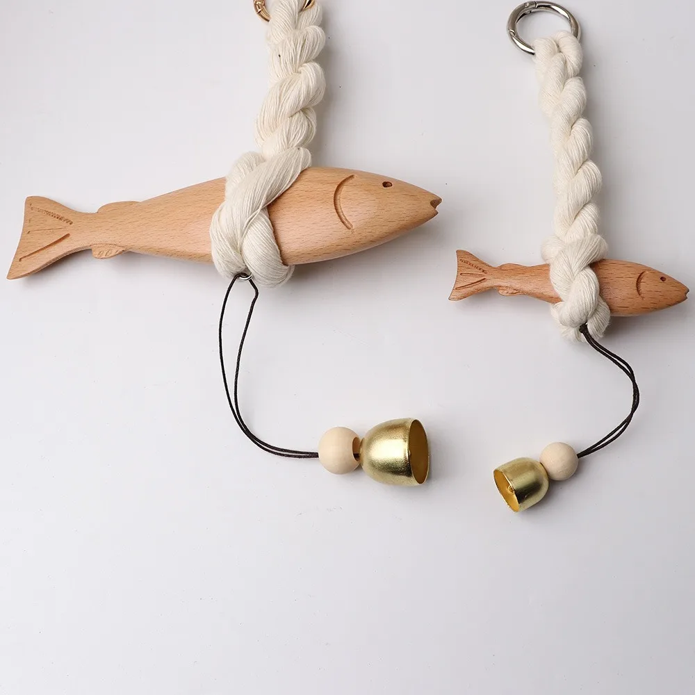 Nautical Wood Fish Sculpture Wall Hanging with Bell Chime