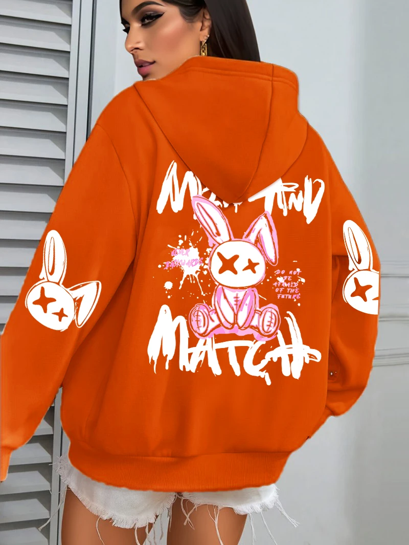 مزيج وتطابق الكرتون الأرنب يطبع المرأة هوديي جيب الشارع الشهير Harajuku فضفاض هودي كل مباراة الصوف الملابس النسائية