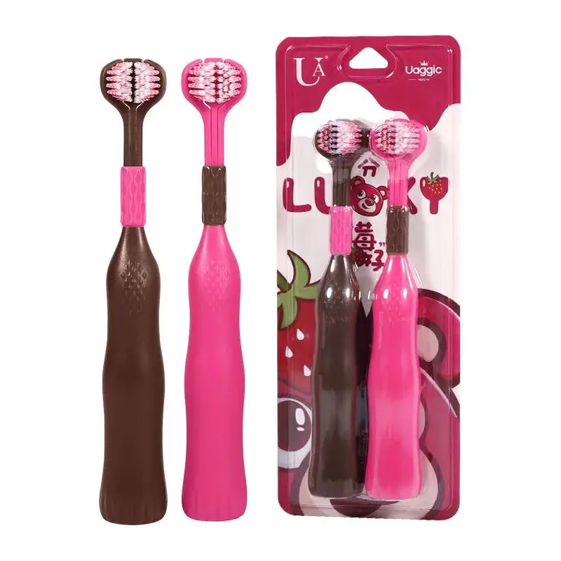 고급스러운 디자인의 도파민 성인용 가정용 부드러운 세면모 3면 칫솔, 잇몸 보호 및 딥클리닝 핸들 포함