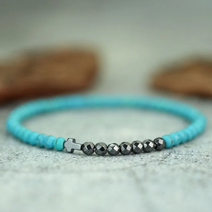 Men Black Beads Healing Bracelet with Lava Howlite Hematite