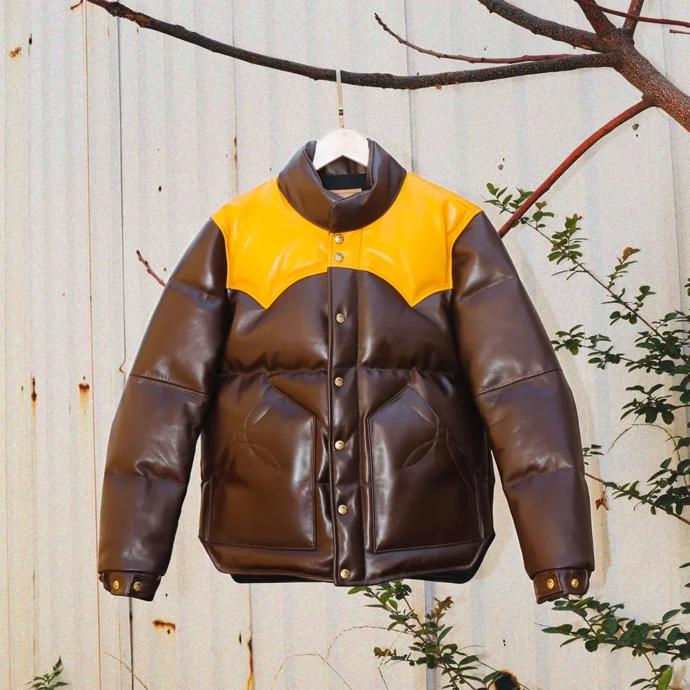 

Fast Shipping,Men's European Size High Quality Super Warm Genuine Cow Skin Leather Coat Casual Cowhide Down Jacket