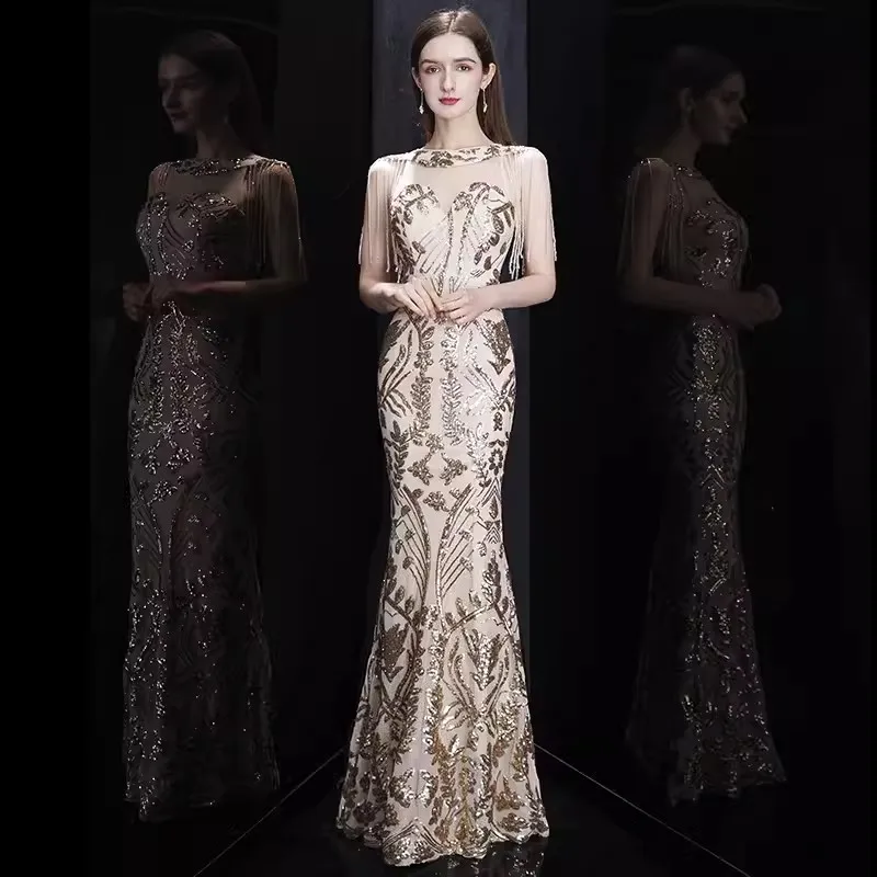 

2023 New Mesh O-Neck Sleeveless Party Long Dresses Elegant Mermaid Floor-Length Evening Dress Fashion Korean Women's Clothing