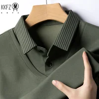 Polo décontracté à manches longues pour hommes, couleur unie, haut polyvalent d'affaires, faux deux pièces, toutes saisons, 2025 1