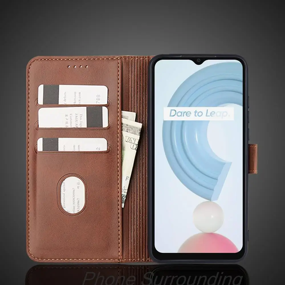 Realme C25Y 케이스 지갑 플립 커버 가죽 케이스 OPPO Realme C25Y C21Y Pu 가죽 전화 가방 보호 홀스터 Fundas Coque