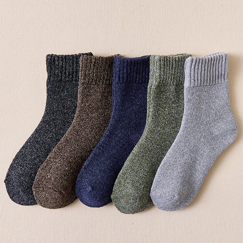 5pairs Men's Winter Plush Thickened Warm Terry Socks Unisex Middle Tube Floor Socks Parallel Towel Sock Elastic Breathable
