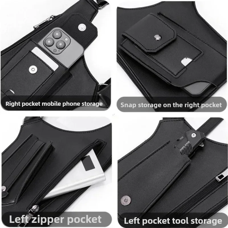 Luxury Double Shoulder Strap Multi-Pocket Outdoor Anti-Theft Tactical Fishing Chest Bag Waterproof PU Men's Crossbody Bags