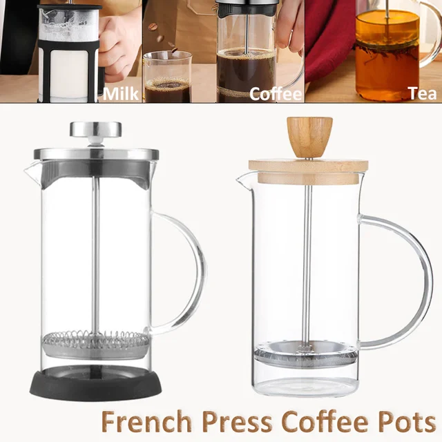 350-1000ml French Press Coffee Pot Stainless Steel Glass Coffee Maker Heat Resistant Borosilicate Glass Coffee Pot Percolator