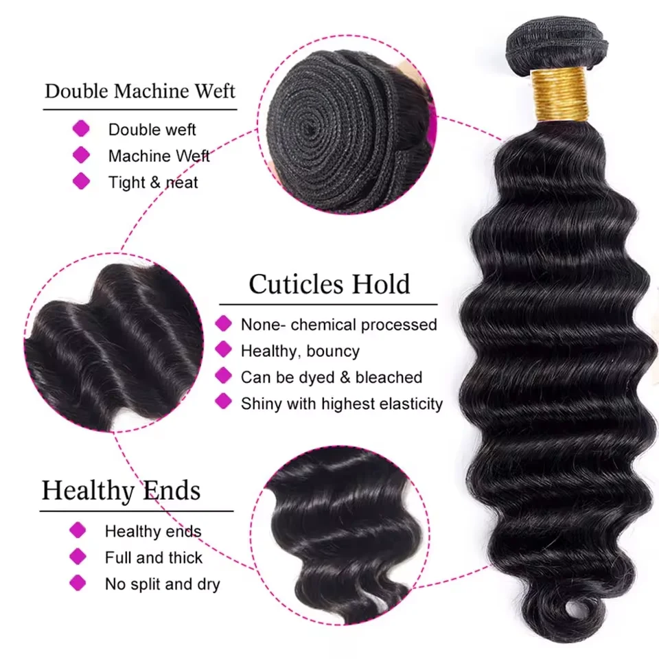 Loose Deep Wave Human Hair Bundles Unprocessed Brazilian Virgin Remy Curly Hair Extension Natural Black Color for Women 4