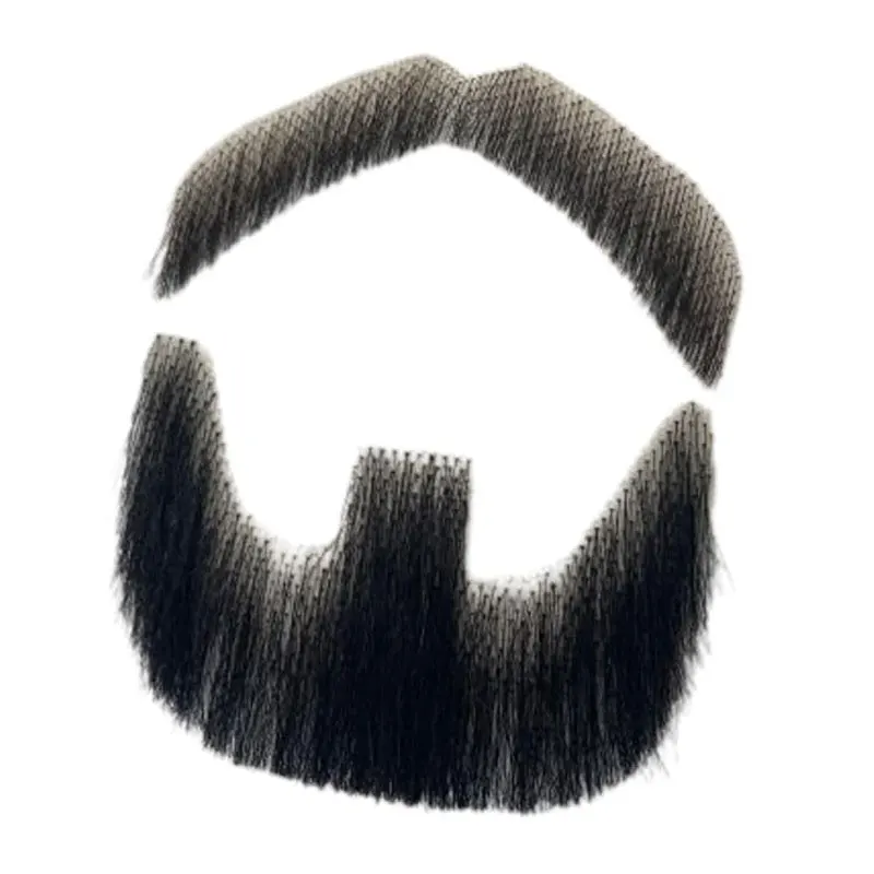 Fake Beard Realistic Human Hair Full Hand Tied Facial Hair Black Goatee False Beards Lace Invisible Fake Face Mustache