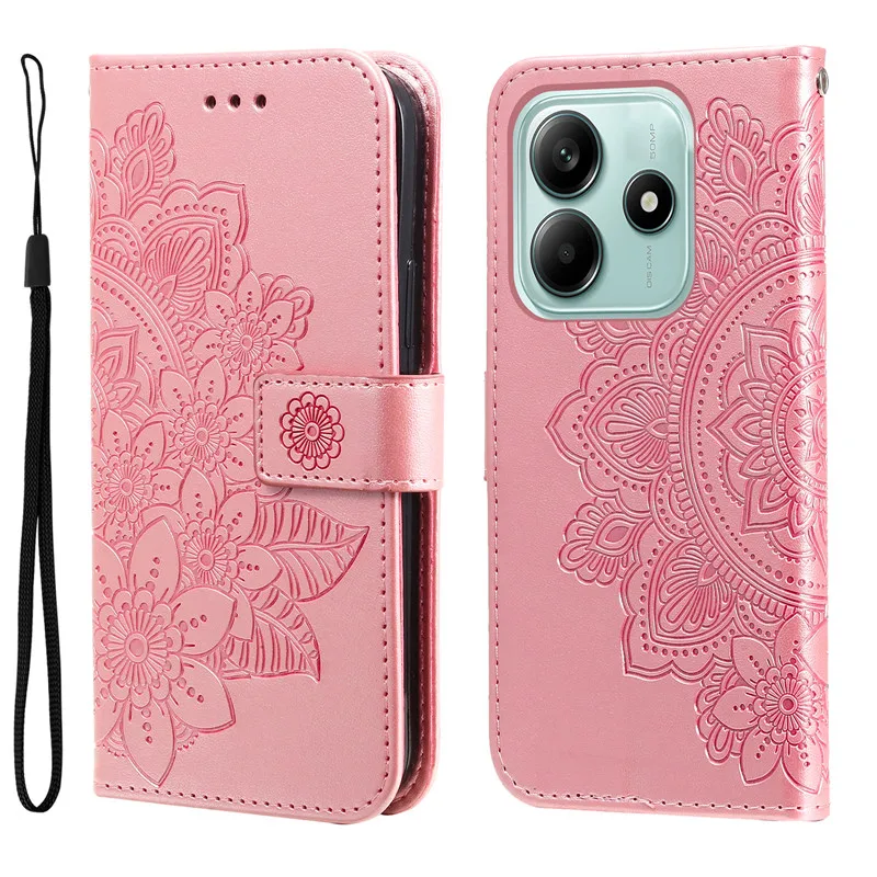 Retro Totem Sunflower Wallet Leather Phone Case with Card Slot