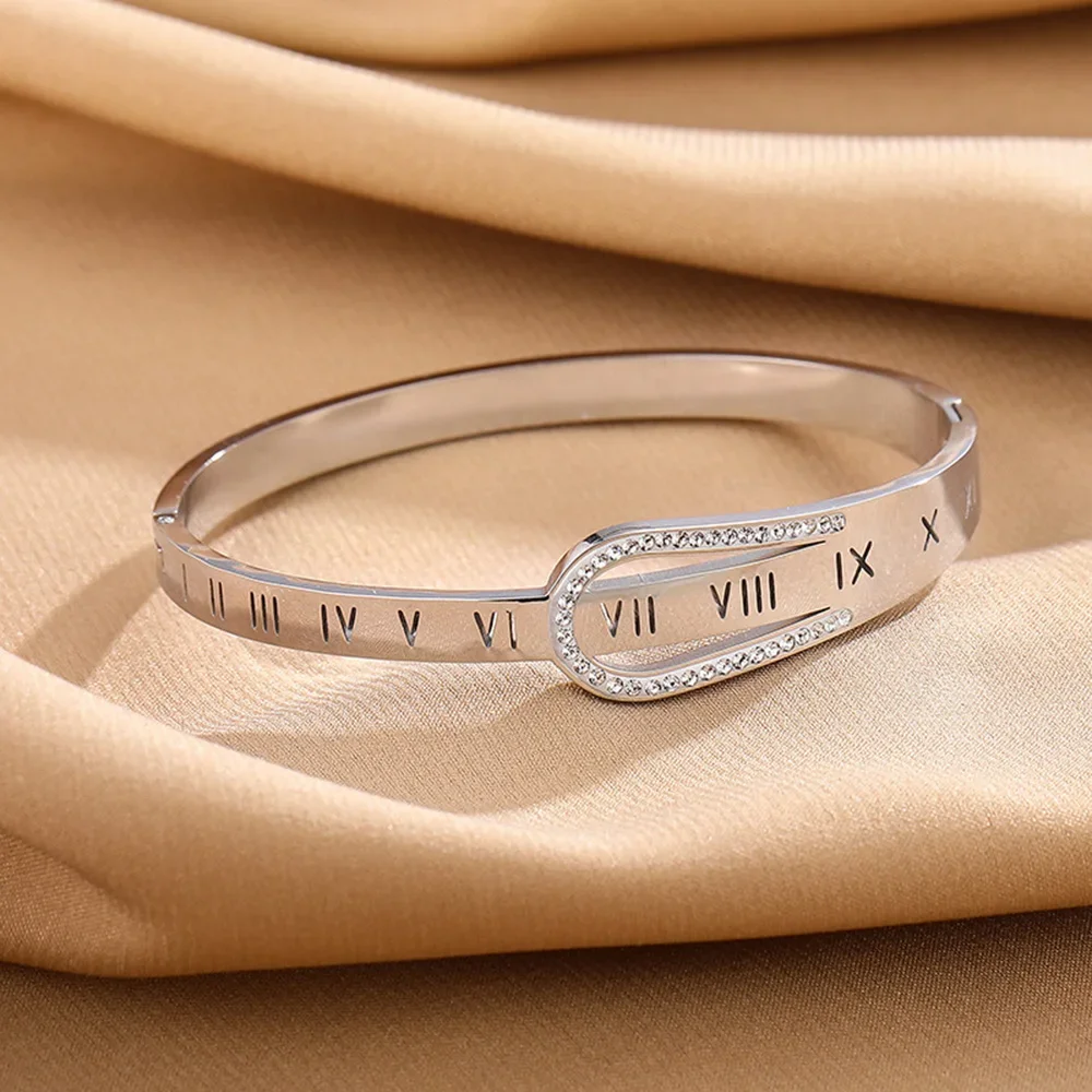 

Mesh Watch Belt CZ Crystal Bangle for Women Couple Roman Numerals Heart Star Charm Bracelet Stainless Steel Jewelry Gift