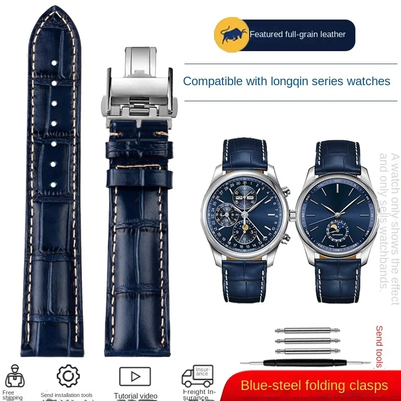 Premium Cowhide Leather Watch Strap with Butterfly Buckle - Available in 19mm, 20mm, and 21mm Sizes