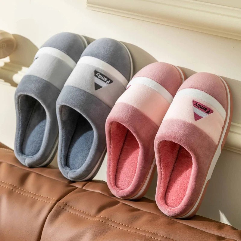 Men's Winter Plush Warm Slippers Indoor House Slides Couple's Home Shoes Thick Sole Fluffy