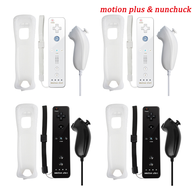 Nintendo Wii Joystick 2 in 1 Wireless Remote Gamepad Controller Set Optional Motion Plus with Nunchuck & Silicone Case