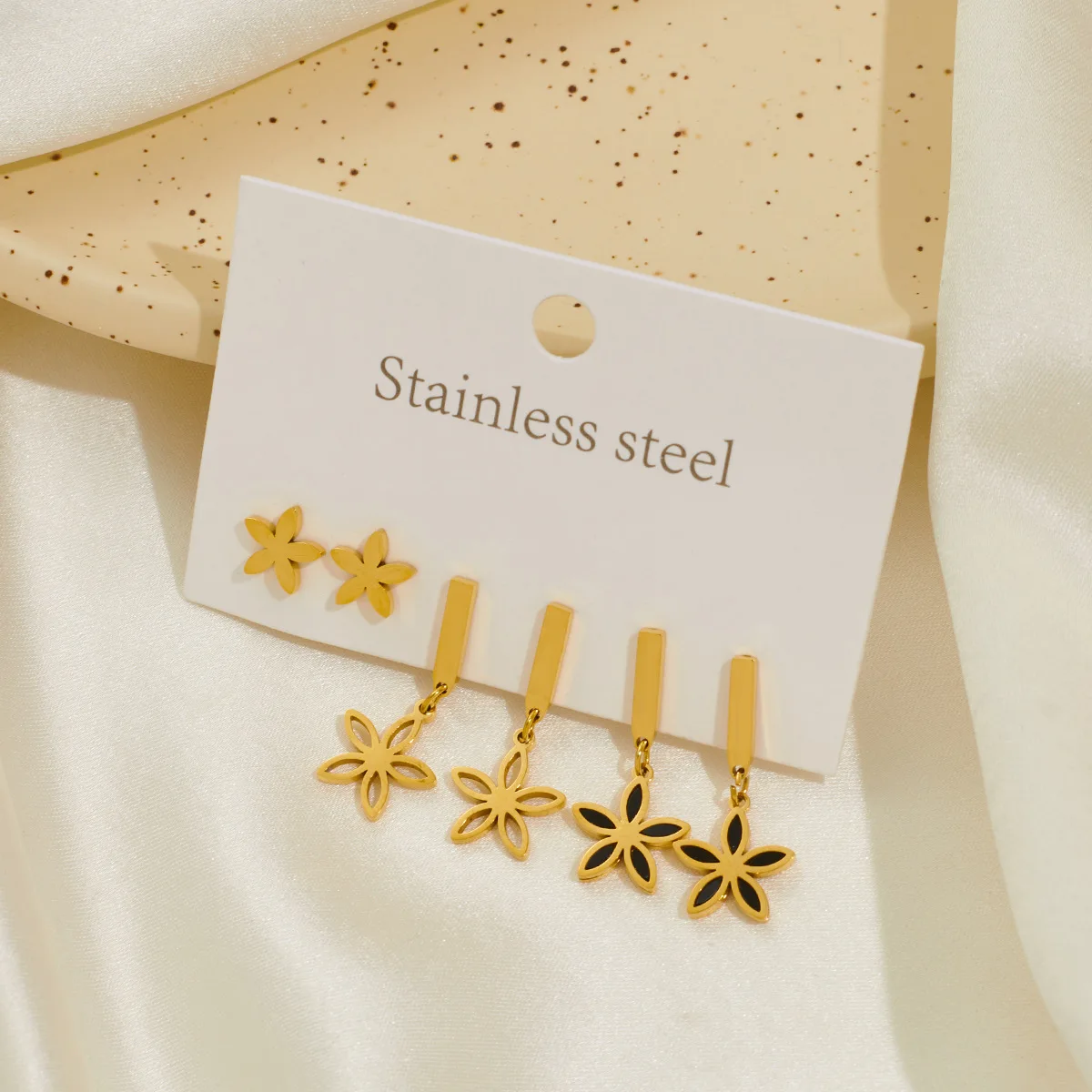 Trendy Stainless Steel Flower Earrings Jewelry 3 Set 18K Gold Plated Party Earrings For Women Girls 2