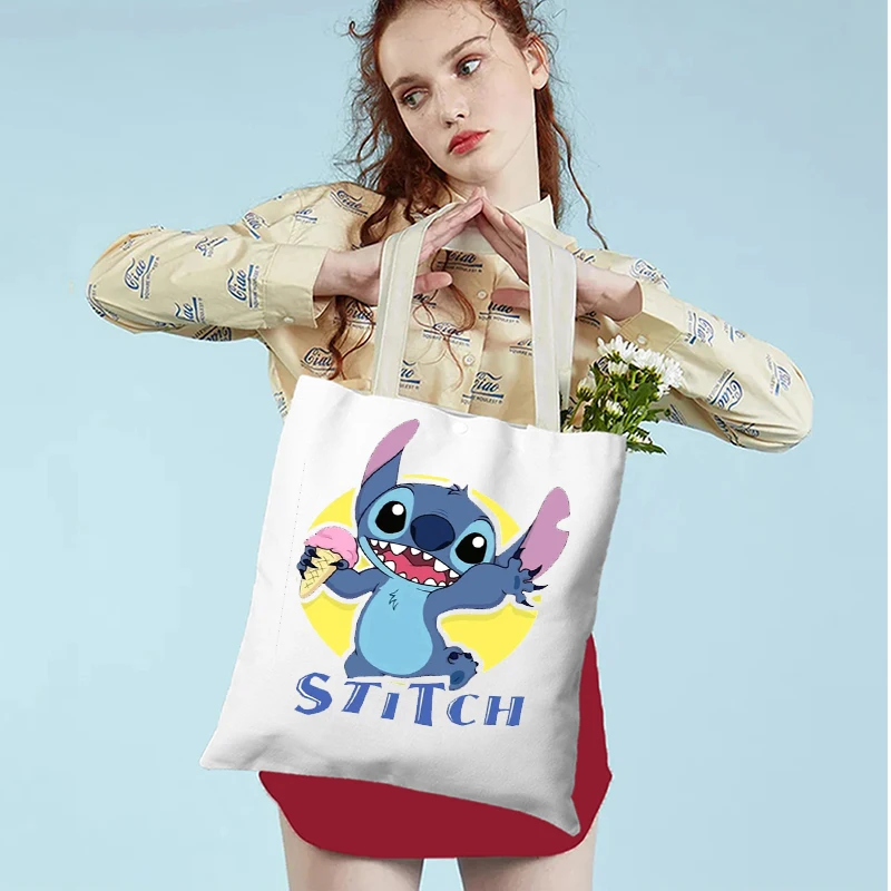 MINISO Disney Stitch Tote Bag Canvas Shoulder Bag Eco Hip Hop Lilo and Stitch Shopping Bag Shopper Women Tote Harajuku Female 3