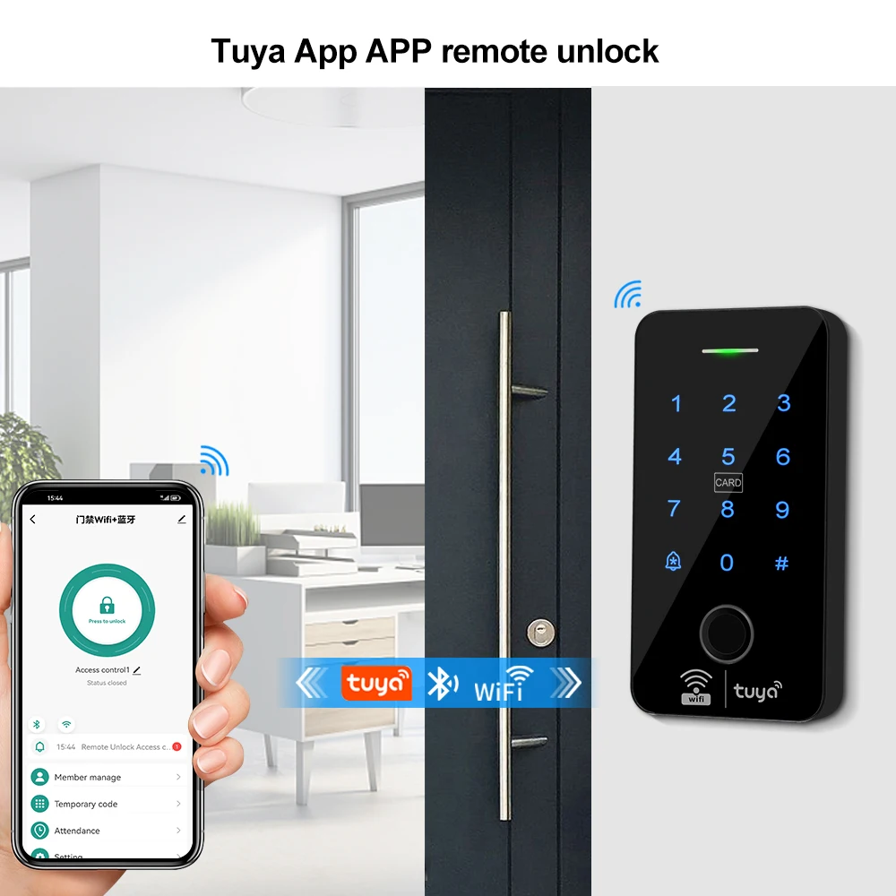 Fingerprint Access Control Keypad Waterproof Bluetooth Wifi Tuya RFID Keyboard Touch Keypad System WG26 Smart APP Remote Door Opener fingerprint door opener fingerprint access control keypad access control keypad